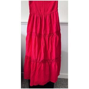 Red Maxi Dress Size 6 | Boho Summer | Smocked Top